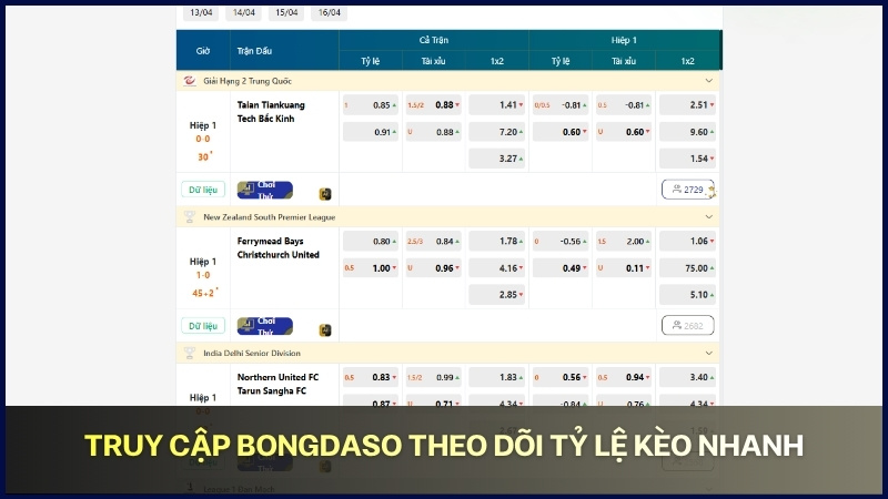 Truy cập bongdaso theo dõi tỷ lệ kèo nhanh
